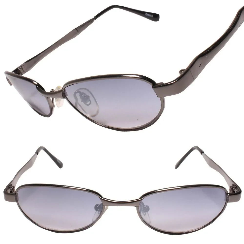 Mens Retro 80s Vintage Narrow Rectangular Metal Frame Gunmetal Sunglasses